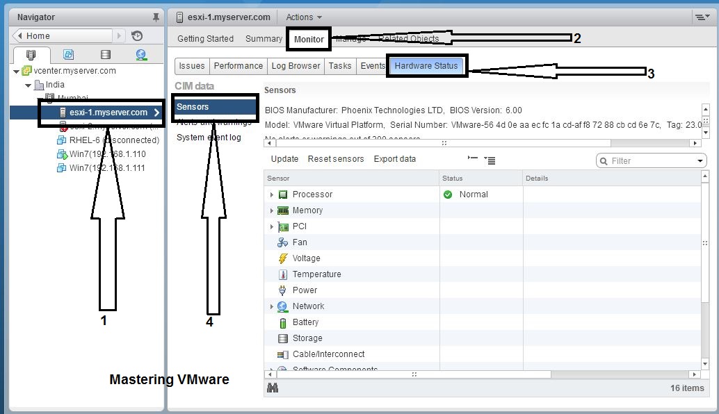 View ESXi Host Hardware status Mastering VMware