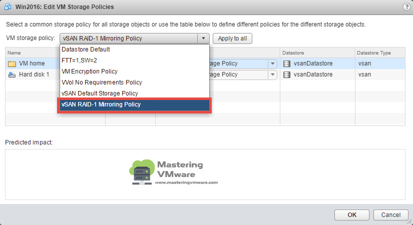 vmware vsan default storage policy