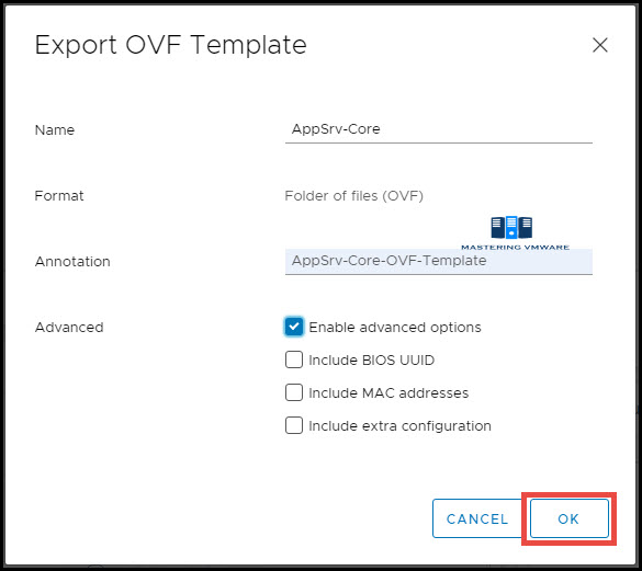Export VM as OVF Template in vCenter Server