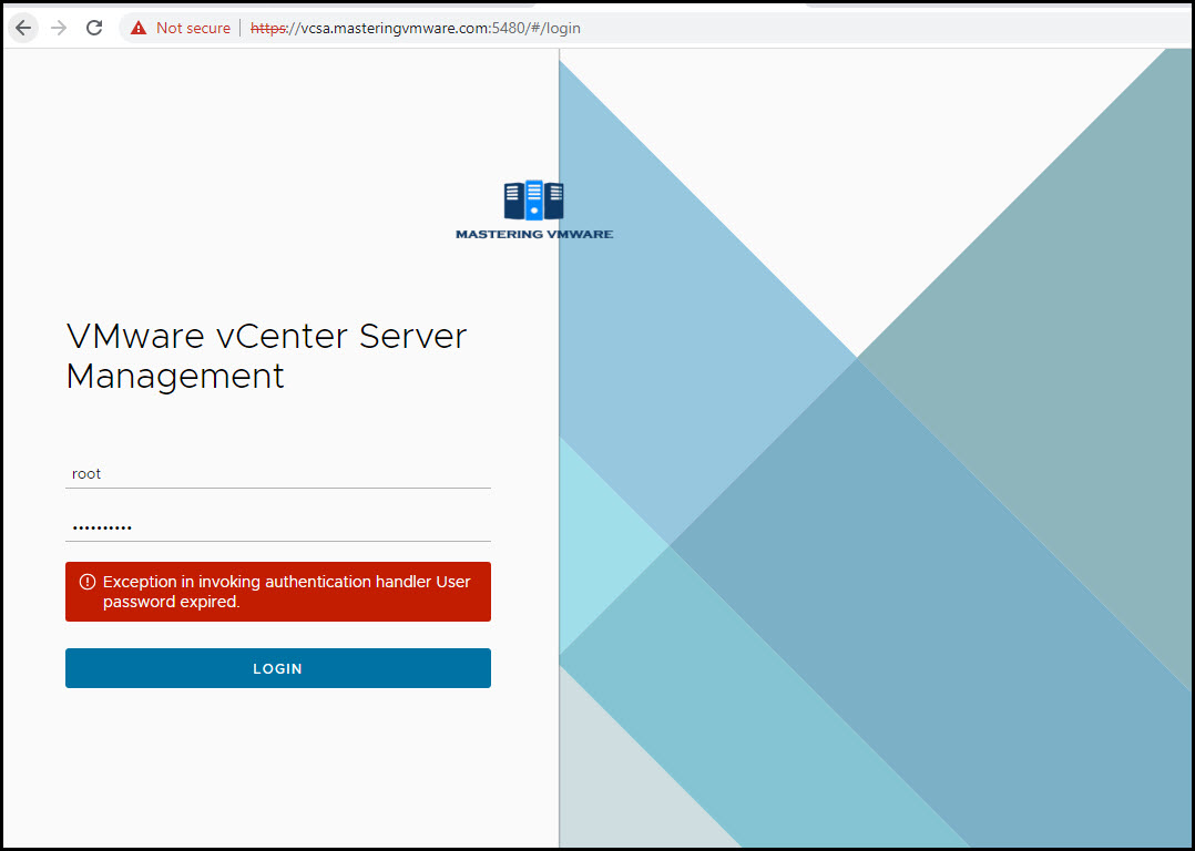 VCSA Error Exception in invoking authentication handler User password